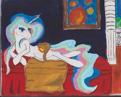 Size: 4940x3953 | Tagged: safe, artist:titankore, princess celestia, g4, female, solo, sultry pose, traditional art, watercolor painting