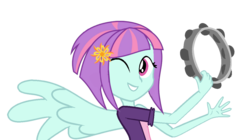 Size: 1132x632 | Tagged: safe, artist:trixiesparkle63, sunny flare, equestria girls, g4, female, musical instrument, one eye closed, simple background, solo, tambourine, transparent background, vector, wings, wink