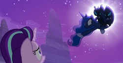 Size: 1183x606 | Tagged: source needed, useless source url, safe, edit, edited screencap, screencap, princess luna, starlight glimmer, changeling, g4, to where and back again, dream, dream walker luna