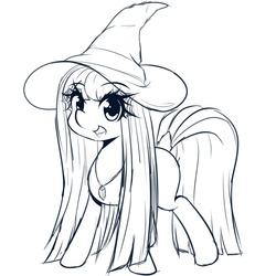 Size: 1280x1280 | Tagged: safe, artist:fluffymaiden, oc, oc only, oc:pumpkin spice, hat, looking at you, sketch, solo, witch hat