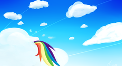 Size: 1980x1080 | Tagged: safe, artist:catkeweii, rainbow dash, g4, ambiguous gender, cloud, sky, solo, tail