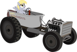 Size: 2053x1376 | Tagged: safe, artist:s4ncho, derpy hooves, pegasus, pony, g4, bathtub, crossover, dayz, driving, engine, female, mare, newbie artist training grounds, russian, simple background, solo, tractor, transparent background, v8, vehicle