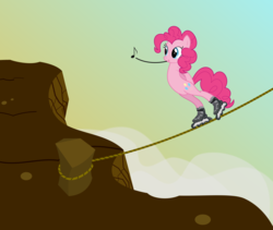 Size: 1884x1589 | Tagged: safe, artist:s4ncho, pinkie pie, earth pony, pony, g4, bipedal, female, music notes, newbie artist training grounds, roller skates, singing, solo, tightrope