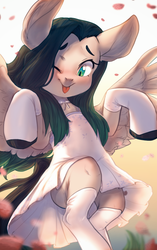 Size: 678x1080 | Tagged: safe, artist:locksto, oc, oc only, pegasus, pony, clothes, cute, dress, female, mare, one eye closed, socks, solo, wink