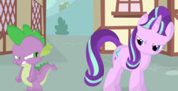 Size: 3505x1792 | Tagged: safe, artist:porygon2z, spike, starlight glimmer, pony, unicorn, g4, angry, tree, vector, window