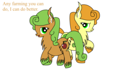 Size: 8000x4500 | Tagged: safe, artist:dinkyuniverse, apple top, carrot top, golden harvest, earth pony, pony, g4, absurd resolution, anything you can do, apple family member, duo, female, mare, unshorn fetlocks