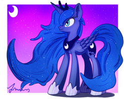 Size: 2200x1760 | Tagged: safe, artist:atmosseven, princess luna, g4, female, moon, night, solo, stars