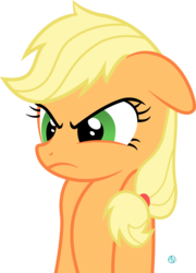Size: 1705x2370 | Tagged: safe, artist:arifproject, applejack, earth pony, pony, g4, party of one, angry, arif's angry pone, ears back, female, frown, glare, hatless, missing accessory, simple background, solo, transparent background, vector