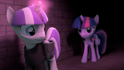 Size: 1920x1080 | Tagged: safe, artist:seriff-pilcrow, twilight sparkle, twilight velvet, alicorn, pony, series:daring did tales of an adventurer's companion, g4, 3d, clothes, dark, hood, hoodie, magic, saddle bag, source filmmaker, tunnel, twilight sparkle (alicorn)