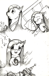 Size: 546x841 | Tagged: safe, artist:dreamingnoctis, pinkie pie, earth pony, pony, fanfic:asylum, g4, asylum, fanfic, fanfic art, female, grayscale, monochrome, pinkamena diane pie, sad, smiling, solo