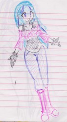 Size: 1068x1953 | Tagged: safe, artist:elgatosabio, sonata dusk, equestria girls, g4, clothes, female, fingerless gloves, gloves, lined paper, off shoulder, short shirt, solo, tank top, traditional art
