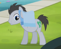 Size: 337x271 | Tagged: safe, edit, edited screencap, screencap, lucky clover, earth pony, pony, g4, leap of faith, male, solo, stallion, sweat, sweating towel guy, towel, water