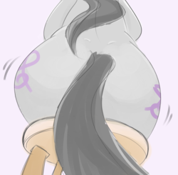 Size: 2200x2157 | Tagged: safe, artist:askcanadash, octavia melody, earth pony, pony, g4, both cutie marks, butt, butt focus, butt shake, female, head out of frame, high res, plot, plump, shaking, simple background, sitting, solo, stool, the ass was fat, treblebutt