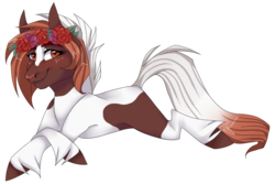 Size: 1280x853 | Tagged: safe, artist:fluffyrainbowsheep, oc, oc only, earth pony, pony, coat markings, floral head wreath, pinto, simple background, smiling, solo, transparent background, unshorn fetlocks