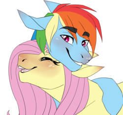 Size: 1280x1195 | Tagged: safe, artist:fluffyrainbowsheep, fluttershy, rainbow dash, pegasus, pony, g4, cuddling, eyes closed, female, floppy ears, happy, hug, lesbian, mare, open mouth, ship:flutterdash, shipping, simple background, smiling, snuggling, transparent background