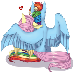 Size: 1200x1200 | Tagged: safe, artist:fluffyrainbowsheep, fluttershy, rainbow dash, pegasus, pony, g4, female, heart, hug, lesbian, mare, ship:flutterdash, shipping, simple background, transparent background, winghug