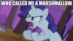 Size: 960x540 | Tagged: safe, edit, edited screencap, screencap, rarity, pony, dragon quest, g4, angry, female, food, image macro, marshmallow, meme, rarity is a marshmallow, shouting rarity, solo