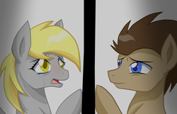 Size: 610x393 | Tagged: safe, artist:derpsonhooves, derpy hooves, doctor whooves, time turner, pegasus, pony, g4, crying, doctor who, female, mare, parody, sad