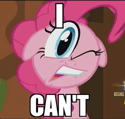 Size: 641x608 | Tagged: safe, edit, edited screencap, screencap, pinkie pie, g4, season 5, the one where pinkie pie knows, caption, faic, female, floppy ears, great moments in animation, i can't, image macro, lip bite, meme, one eye closed, open mouth, ponk, solo, wat, wink