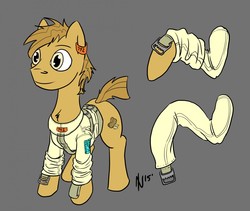 Size: 1280x1079 | Tagged: safe, artist:dombrus, oc, oc only, earth pony, pony, bondage gear, ear tag, simple background, solo, straitjacket, straps