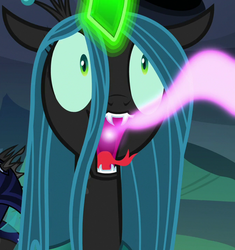 Size: 677x719 | Tagged: safe, screencap, queen chrysalis, changeling, changeling queen, g4, to where and back again, changeling feeding, cropped, female, magic, nightmare fuel, open mouth, solo focus