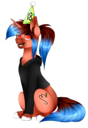 Size: 1024x1489 | Tagged: safe, artist:itsizzybel, oc, oc only, oc:heart sketch, pony, unicorn, clothes, hat, party hat, simple background, solo, sweater, transparent background
