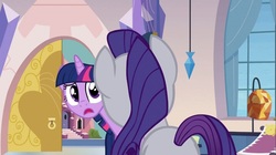 Size: 1100x618 | Tagged: safe, screencap, rarity, twilight sparkle, pony, g4, games ponies play, butt, female, mare, plot