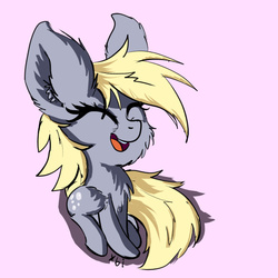 Size: 583x583 | Tagged: safe, artist:xbi, derpy hooves, pegasus, pony, g4, big ears, chest fluff, female, fluffy, happy, mare, sitting, smiling, solo