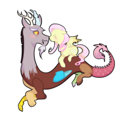 Size: 1024x1024 | Tagged: safe, artist:johnathan-leviathan, discord, fluttershy, g4, blushing, boop, male, noseboop, ship:discoshy, shipping, simple background, straight, transparent background