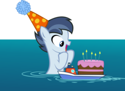 Size: 13128x9574 | Tagged: safe, artist:cyanlightning, shady daze, g4, the one where pinkie pie knows, .svg available, absurd resolution, cake, candle, cute, food, hat, party hat, ship, simple background, solo, transparent background, vector, water