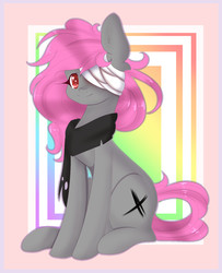 Size: 1128x1387 | Tagged: safe, artist:clefficia, oc, oc only, oc:storm petal, earth pony, pony, bandage, clothes, female, mare, scarf, sitting, solo