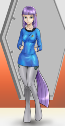 Size: 999x1920 | Tagged: safe, artist:pencils, maud pie, satyr, g4, crossover, elf ears, female, looking at you, satyrized, solo, species swap, spock, star trek, vulcan