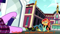 Size: 1920x1090 | Tagged: safe, screencap, sci-twi, sunset shimmer, twilight sparkle, equestria girls, g4, my little pony equestria girls: friendship games, on the floor, subtitles, surprised