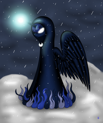 Size: 1886x2248 | Tagged: safe, artist:margo24, princess luna, spirit of hearth's warming yet to come, pony, g4, cloak, clothes, female, glowing eyes, night, night sky, solo