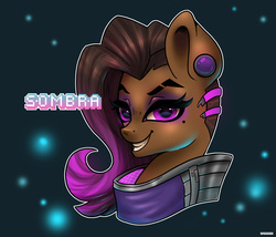 Size: 3779x3236 | Tagged: safe, artist:pitchyy, pony, bust, high res, overwatch, ponified, portrait, solo, sombra (overwatch)