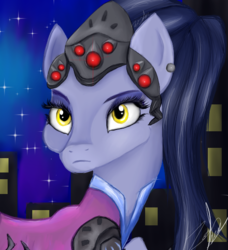 Size: 509x558 | Tagged: safe, artist:zomixnu, pony, crossover, overwatch, ponified, ponytail, solo, widowmaker