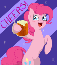 Size: 1226x1398 | Tagged: safe, artist:vampiresuper-sayajin, pinkie pie, earth pony, pony, g4, alcohol, beer, bipedal, female, mug, solo