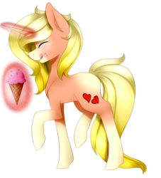 Size: 2189x2411 | Tagged: safe, artist:itsizzybel, oc, oc only, pony, unicorn, female, food, glowing horn, high res, horn, ice cream, licking, licking lips, magic, mare, simple background, solo, telekinesis, tongue out, transparent background