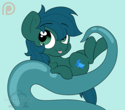 Size: 1498x1326 | Tagged: safe, artist:dativyrose, oc, oc only, oc:poison trail, chibi, cute, patreon, patreon logo, solo, tentacles, tongue out