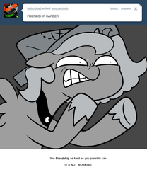 Size: 666x800 | Tagged: safe, artist:egophiliac, princess luna, moonstuck, g4, cartographer's cap, faic, female, filly, grayscale, gritted teeth, hat, monochrome, solo, sweat, woona, woonoggles, younger