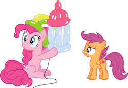 Size: 13427x9251 | Tagged: safe, artist:cyanlightning, pinkie pie, scootaloo, g4, the one where pinkie pie knows, .svg available, absurd resolution, baby bottle, balloon, cutie mark, simple background, the cmc's cutie marks, transparent background, vector