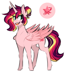 Size: 1023x1120 | Tagged: safe, artist:mindyou, oc, oc only, oc:horizon glow, alicorn, pony, alicorn oc, magical lesbian spawn, offspring, parent:sunset shimmer, parent:twilight sparkle, parents:sunsetsparkle, solo, two toned wings, wings