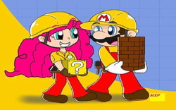 Size: 400x249 | Tagged: safe, artist:mariopie29, pinkie pie, equestria girls, g4, ? block, block, crossover, crossover shipping, female, human coloration, male, mario, mariopie, shipping, straight, super mario bros., super mario maker
