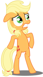 Size: 1120x2000 | Tagged: safe, artist:spellboundcanvas, applejack, earth pony, pony, g4, where the apple lies, bipedal, female, floppy ears, freckles, gritted teeth, mare, paranoid, simple background, solo, teenage applejack, transparent background, younger