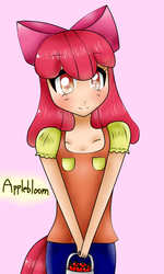 Size: 900x1500 | Tagged: safe, artist:missmeower, apple bloom, human, g4, blushing, female, humanized, solo