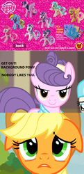 Size: 644x1328 | Tagged: safe, applejack, coco pommel, fluttershy, pinkie pie, rainbow dash, rarity, starlight glimmer, suri polomare, twilight sparkle, alicorn, earth pony, pony, g4, abuse, female, floppy ears, jackabuse, mane six, mare, mcdonald's, mcdonald's happy meal toys, toy, twilight sparkle (alicorn)