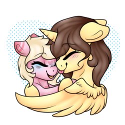 Size: 1024x1024 | Tagged: safe, artist:h-analea, oc, oc only, oc:hanalea, oc:rebecca, alicorn, pony, alicorn oc, duo, hug, simple background, tongue out, transparent background