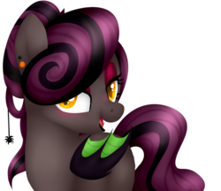 Size: 786x680 | Tagged: safe, artist:h-analea, oc, oc only, oc:chocolate swirl, bat pony, pony, spider, open mouth, simple background, solo, transparent background