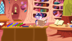 Size: 1000x563 | Tagged: artist needed, source needed, safe, princess celestia, princess luna, twilight sparkle, g4, book, burger, food, french fries, hay burger, hay fries, library, tipping