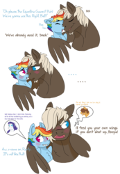 Size: 1550x2234 | Tagged: safe, artist:dbkit, dumbbell, hoops, rainbow dash, rarity, pegasus, pony, g4, blushing, dumbdash, hug, male, nuzzling, shipping, simple background, straight, text bubbles, transparent background, winghug